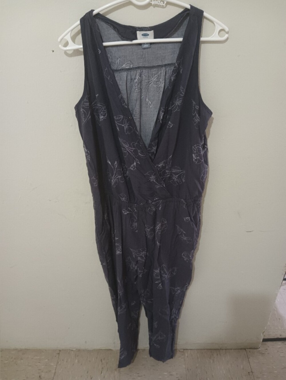 Old Navy Charcoal Floral Sleeveless Wrap Jumpsuit